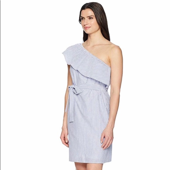 Nine West One Shoulder Ruffle Dress With Sash, NWT - Picture 2 of 4